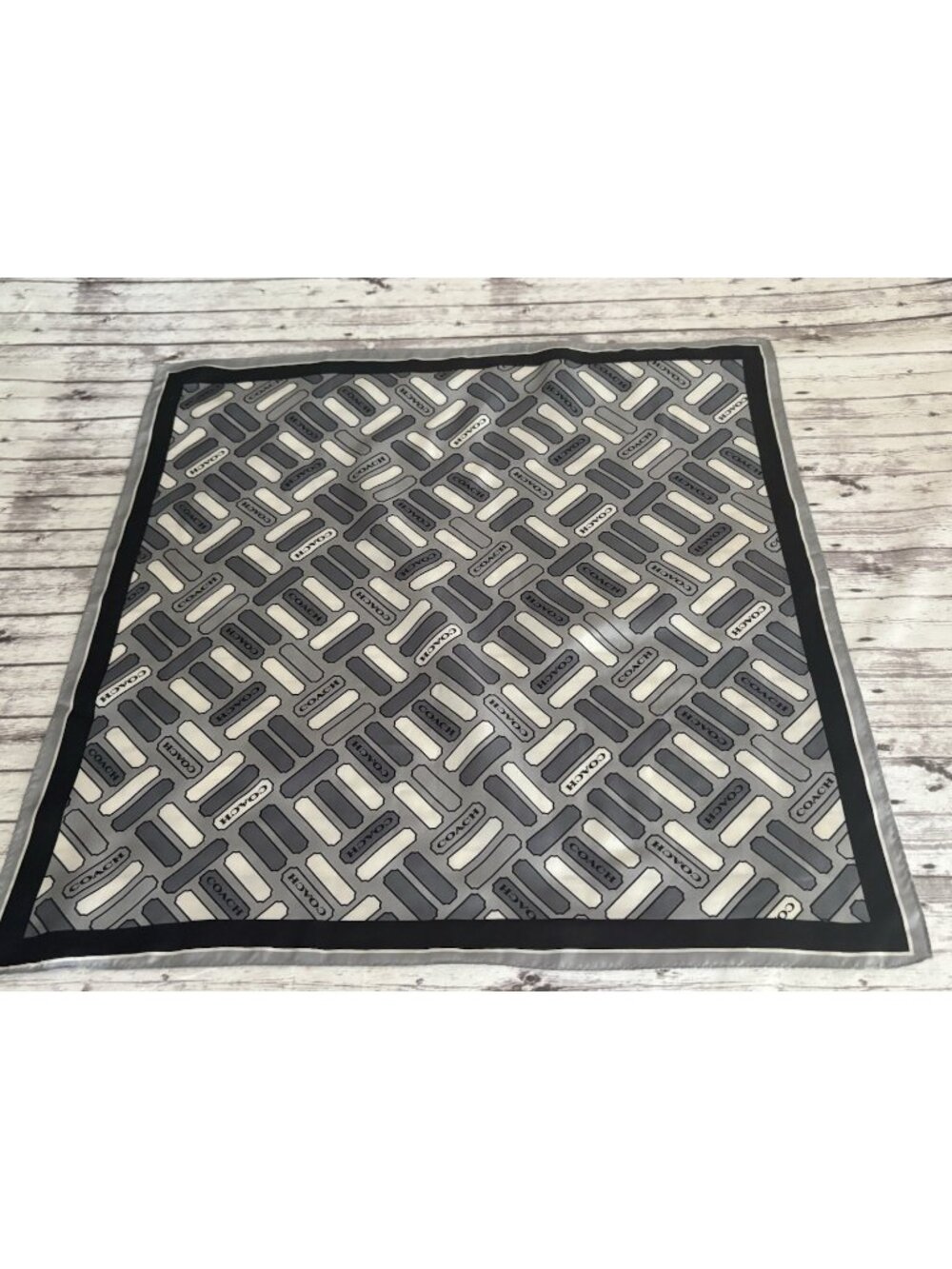 Vintage Coach Silk Scarf Square 21” Grey Black White Geometric Design Neck